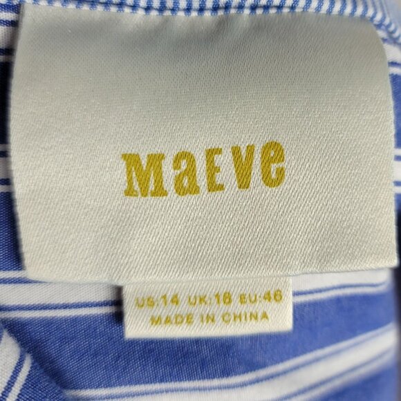 Maeve Newport Wrap Shirt Dress Blue White Size 14 Striped Long Sleeve Mini READ - Picture 6 of 10